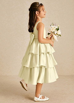 Azazie Margery Flower Girl Dresses Lemon Sorbet A-Line Bow Stretch Satin Dress image5
