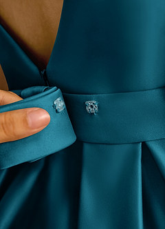 Azazie Mapel Jurken voor bloemenmeisjes Baljurk Jurk van Mat Satijn Geplooid Inkt Blauw image8