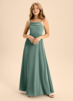 Azazie Anselie Junior Vestido de Eucalipto de Satén Elástico de Corte En A con Vestidos sin tirantes image3