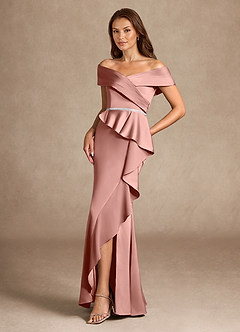 Azazie Dareia Mère de la mariée Robes Robe Sirène en Satin extensible Épaule décolletée Rosette image2