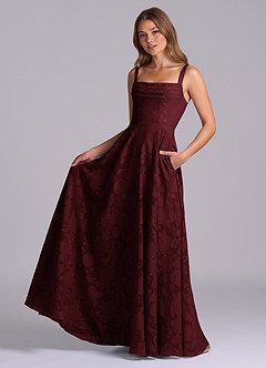 Azazie Shaude Bridesmaid Dresses Cabernet A-Line Pleated Floral Burnout Dress image5