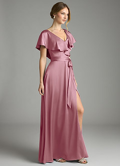 Azazie Lainey Bridesmaid Dresses Vintage Mauve A-Line with Pockets Stretch Satin Dress image5