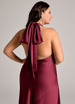 Azazie Velli Robes de demoiselle d'honneur Robe Sirène en Satin extensible Col haut Bourgogne image12