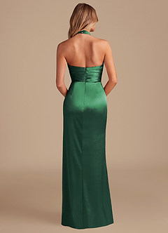Azazie Jemma Bridesmaid Dresses Dark Green Sheath Pleated Metallic Satin Dress image7