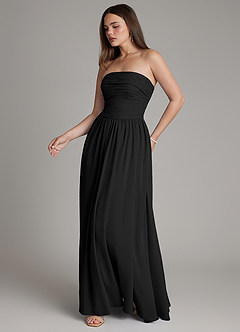 Azazie Andreina Bridesmaid Dresses Black A-Line Pleated Chiffon Dress image5