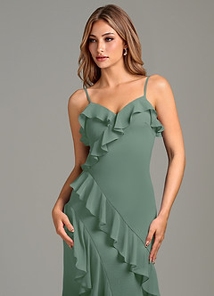 Azazie Danny Bridesmaid Dresses Eucalyptus Mermaid Ruched Chiffon Dress image6