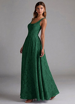 Azazie Amalie Bridesmaid Dresses Dark Green A-Line Pleated Floral Burnout Dress image3
