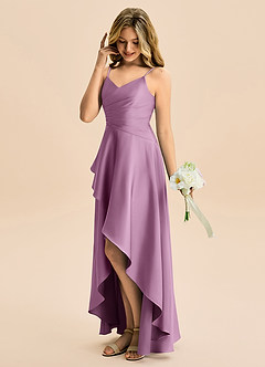 Azazie Eirlys Junior Abito A-Line in Raso Elasticizzato Plissettato Glicine image3