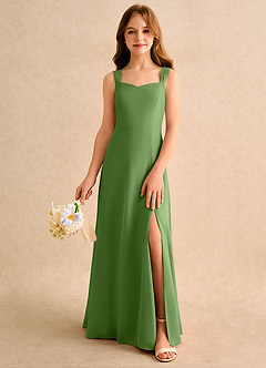 Azazie Makani Girls Formal Jurken voor bloemenmeisjes A-Lijn Jurk van Chiffon Sweetheart-halslijn Basilicum image3