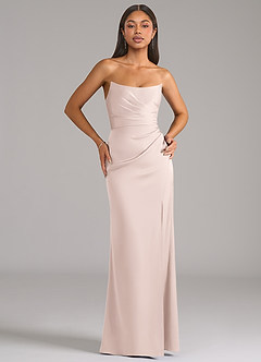 Azazie Marla Vestidos de damas de honor Vestido de Rosa Rubor de Satén Elástico de Corte Recto Convertible con Sin tirantes image1