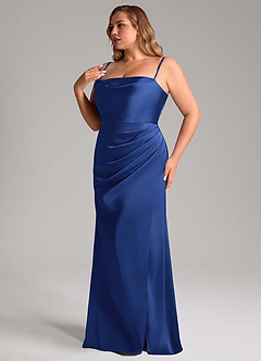 Azazie Leonis Bridesmaid Dresses Royal Blue Mermaid Pleated Stretch Satin Convertible Dress image12