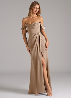 Azazie Johana Bridesmaid Dresses Taupe Mermaid Off the Shoulder Stretch Satin Convertible Dress image1