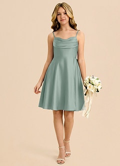 Azazie Bear Junior Silver Sage A-Line Sweetheart Neckline Stretch Satin Dress image3