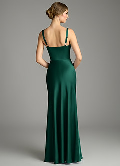 Azazie Alouette Bridesmaid Dresses Emerald Mermaid Pleated Stretch Satin Dress image2
