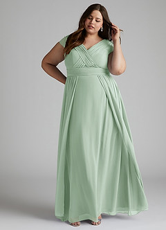 Azazie Organa Brautjungfernkleider A-Linie Plissee Chiffon Kleid Agave image8