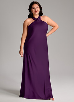 Azazie Doretta Bridesmaid Dresses Grape Mermaid Pleated Stretch Satin Dress image9