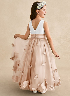 Azazie Vi vestidos de niña de las flores Vestido de Rosa Inglesa de Tul de Corte En A con Sin mangas image1