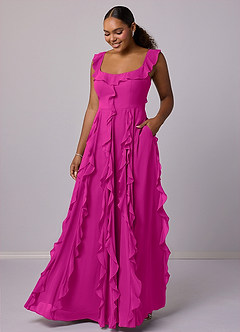 Barbie ♥ Azazie Bridesmaid Dresses Fuchsia A-Line with Pockets Chiffon Dress image7