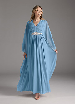 Azazie Drew Mère de la mariée Robes Robe Trapèze en Mousseline de soie Plissée Acier Bleuté image2