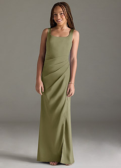 Azazie Mero Junior Pistachio Mermaid Pleated Stretch Satin Dress image1