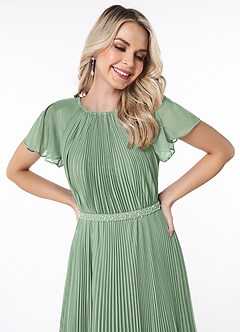 Azazie Kara Modest Bridesmaid Dresses A-Line Pleated Chiffon Floor-Length Dress image5