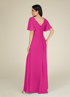 Azazie Morning Glory Final Sale Agave A-Line V-Neck Ruched Chiffon Dress image2