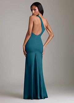 Azazie Voni Bridesmaid Dresses Ink Blue Mermaid One Shoulder Stretch Satin Dress image2