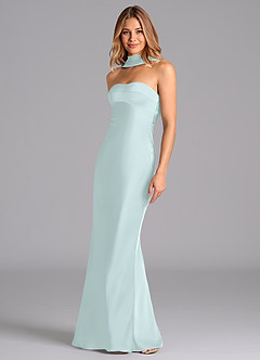 Azazie Lusinda Bridesmaid Dresses Sea Glass Mermaid Strapless Stretch Satin Dress image1