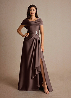 Azazie Branford Mother of the Bride Dresses Ganache A-Line Pleated Stretch Satin Dress image9