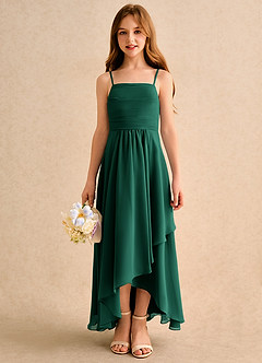 Azazie Twilight Dance Girls Formal Flower Girl Dresses Emerald A-Line Pleated Chiffon Dress image3