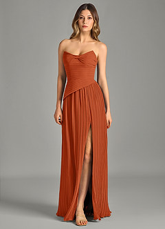 Azazie Becka Bridesmaid Dresses Burnt Orange A-Line Strapless Chiffon Dress image3