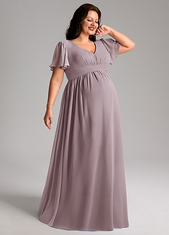Azazie Verna Robes de demoiselle d'honneur de maternité Robe Trapèze Col V froncé Longueur ras du sol Mousseline de soie image7