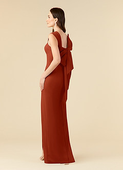 Azazie Ellen Mother of the Bride Dresses Rust Sheath Side Slit Stretch Crepe Dress image4