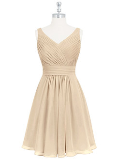 Azazie Grace Bridesmaid Dresses Champagne A-Line Pleated Chiffon Dress image7