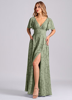 Azazie Kimber Bridesmaid Dresses Pistachio A-Line with Pockets Floral Burnout Dress image6