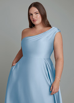 Azazie Melanie Brudtärnklänningar Klänning av A-linje i Stretch Satin Off the shoulder Puderblå image12