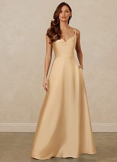 Christian Siriano Bridal for Azazie 1001 Bridesmaid Dresses Gold A-Line Sweetheart Neckline Stretch Satin Dress image1