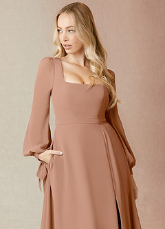 Azazie Leonia Brautjungfernkleider A-Linie Langarm Chiffon Kleid Champagner Rosa image10