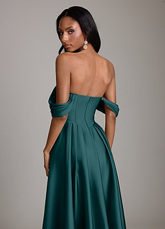 Azazie Loisa Abiti da Damigella Abito A-Line in Raso Elasticizzato a Spalla Scoperta Pino image4