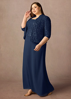 Azazie Cornelia Mother of the Bride Dresses Dark Navy Sheath Square Neckline Sequins Chiffon Dress image18