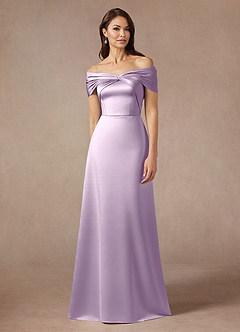 Azazie Amelia Moeder van de bruid jurken A-Lijn Jurk van Stretch Satijn Off the Shoulder Frosted Lila image1