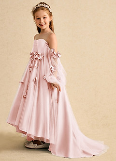 Azazie Karrie Robe Demoiselle D'honneur Fillette Robe Trapèze en Tulle avec manches Rose Pâle image3