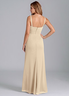Azazie Micky Bridesmaid Dresses Champagne A-Line Pleated Mesh Dress image6