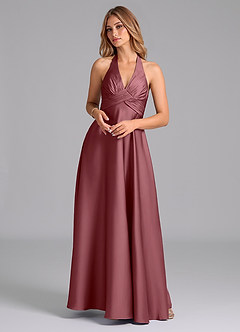 Azazie Tessie Bridesmaid Dresses Desert Rose A-Line Pleated Stretch Satin Dress image1