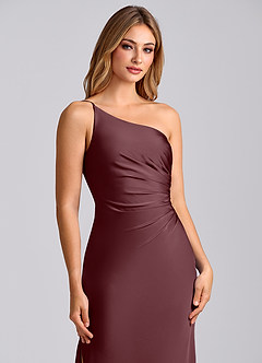 Azazie Marseli Bridesmaid Dresses Sangria Mermaid One Shoulder Stretch Satin Dress image7