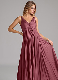 Azazie Raychelle Bridesmaid Dresses Desert Rose A-Line Pleated Stretch Satin Dress image7