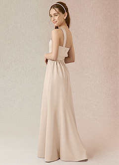 Azazie Jiya Junior White Alabaster A-Line Pleated Stretch Satin Dress image3