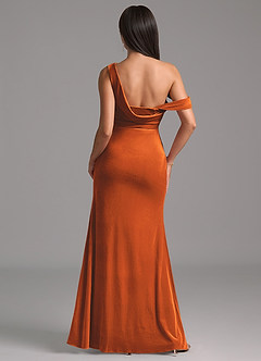 Azazie Madelyn Bridesmaid Dresses Burnt Orange Sheath One Shoulder Velvet Dress image6