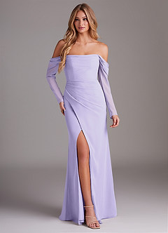 Azazie Hallie Bridesmaid Dresses Lilac Mermaid Long Sleeve Chiffon Dress image1