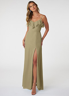 Azazie Natalia Bridesmaid Dresses Moss Green A-Line Chiffon Dress image1
